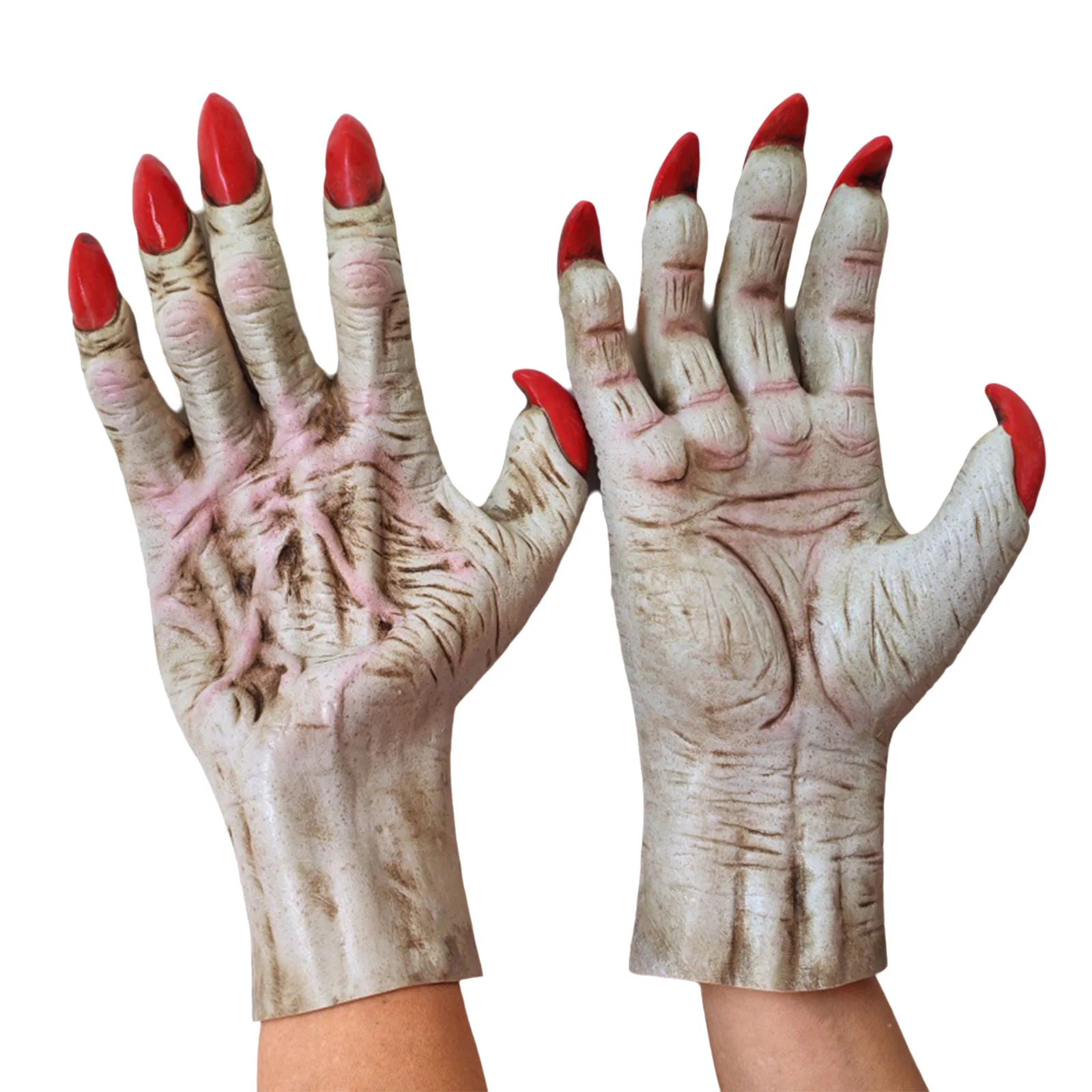 النساء الرجال اللاتكس الأيدي قفازات هالوين مخالب قفازات الأظافر أظافر الرعب قفازات تأثيري كرنفال حفلة طويلة الهيكل العظمي قفازات #3