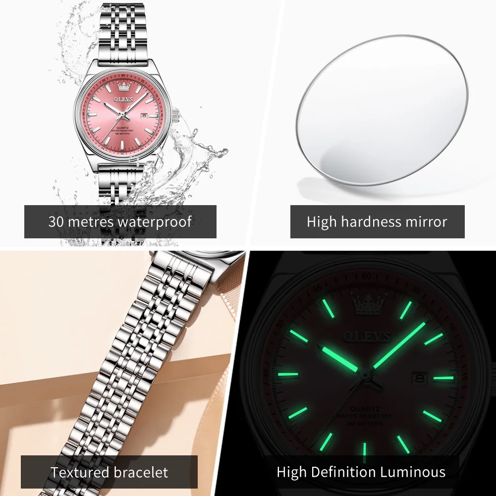 ساعات OLEVS النسائية الأنيقة المصنوعة من الفولاذ المقاوم للصدأ ذات العلامة التجارية الأصلية كوارتز ساعة يد للسيدات مقاومة للماء وتاريخ مضيء #6