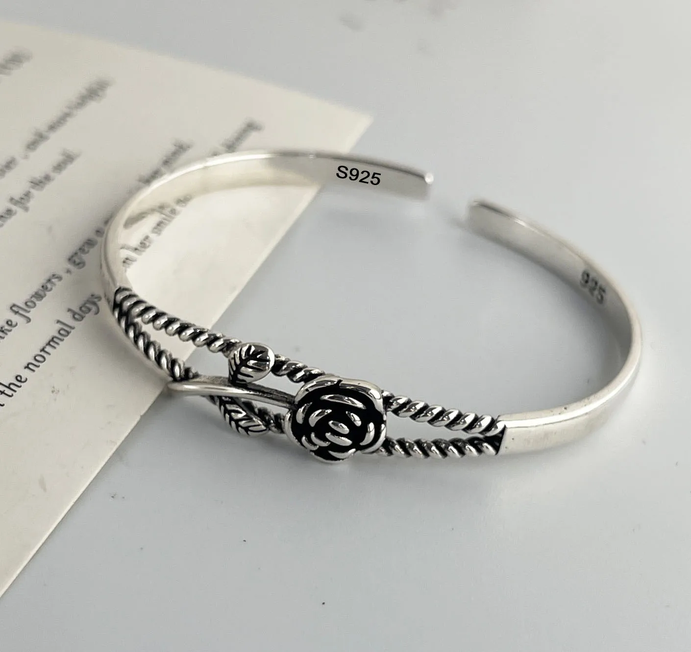 925 Sterling Silver Bracelets for Women Men String Accessories Trend Vintage Rose Shape Chain Pendant Party Jewelry Gift