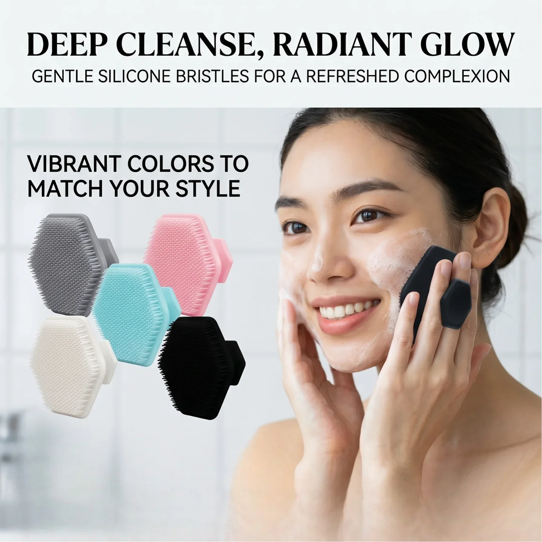Silicone Face Cleansing Brush, Soft Bristles Exfoliating Scrubber, Deep Pore Cleaning Facial Massage Tool for Sensitive Skin