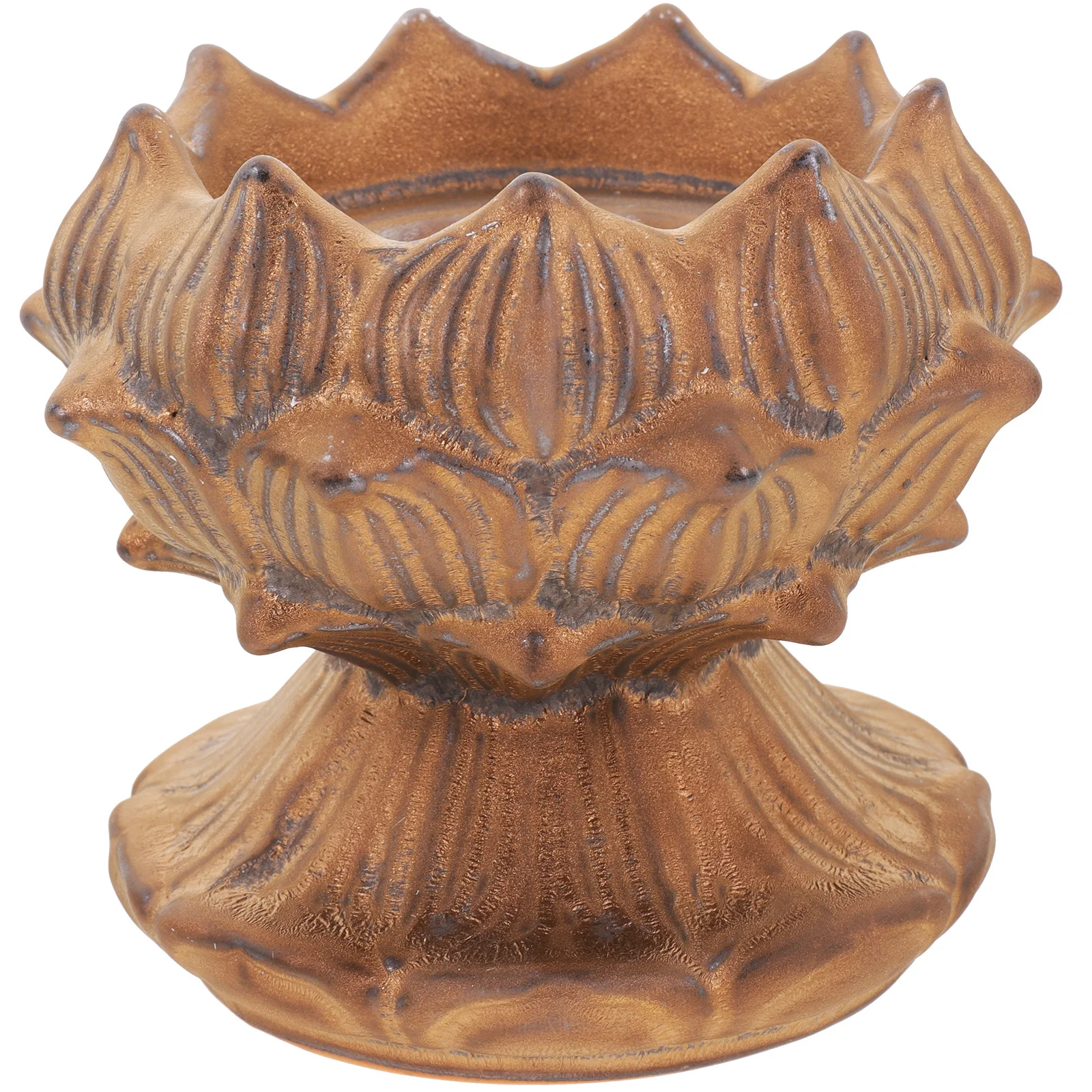 

Lotus Flower Holder Ceramic Decorative Embossed Candlestick for Home and Temple Lotus Flower Holder