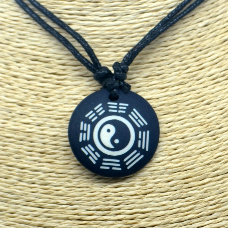 Tai Chi Yin & Yang The eight trigrams yak bone Pendant Amulet Necklace Lucky Gift  Tribal Fashion Jewelry