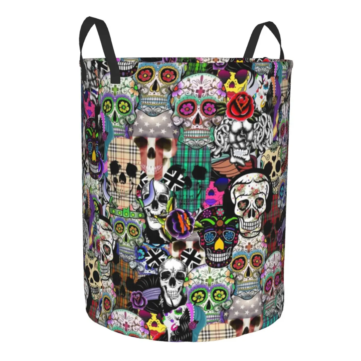 Skull Print Horror Laundry Basket Collapsible Skeleton Death Clothes Hamper for Nursery Kids Toys Storage Bag