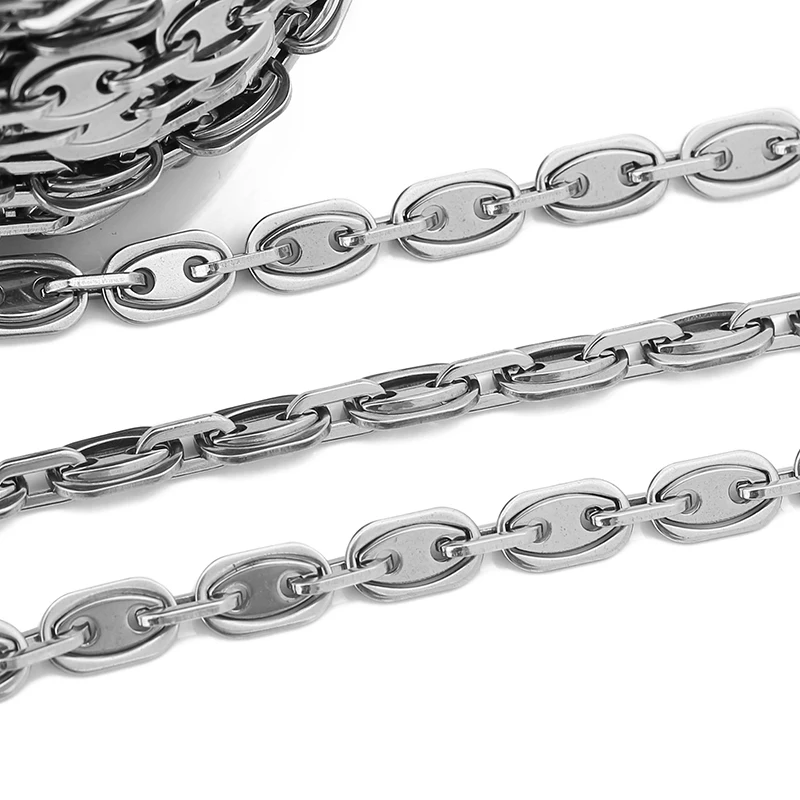 1 Meter 8mm Stainless Steel Oval Pig Nose Link Chain for DIY Women Men Necklace Punk Jewelry Making Bracelet Wide Chain Finding