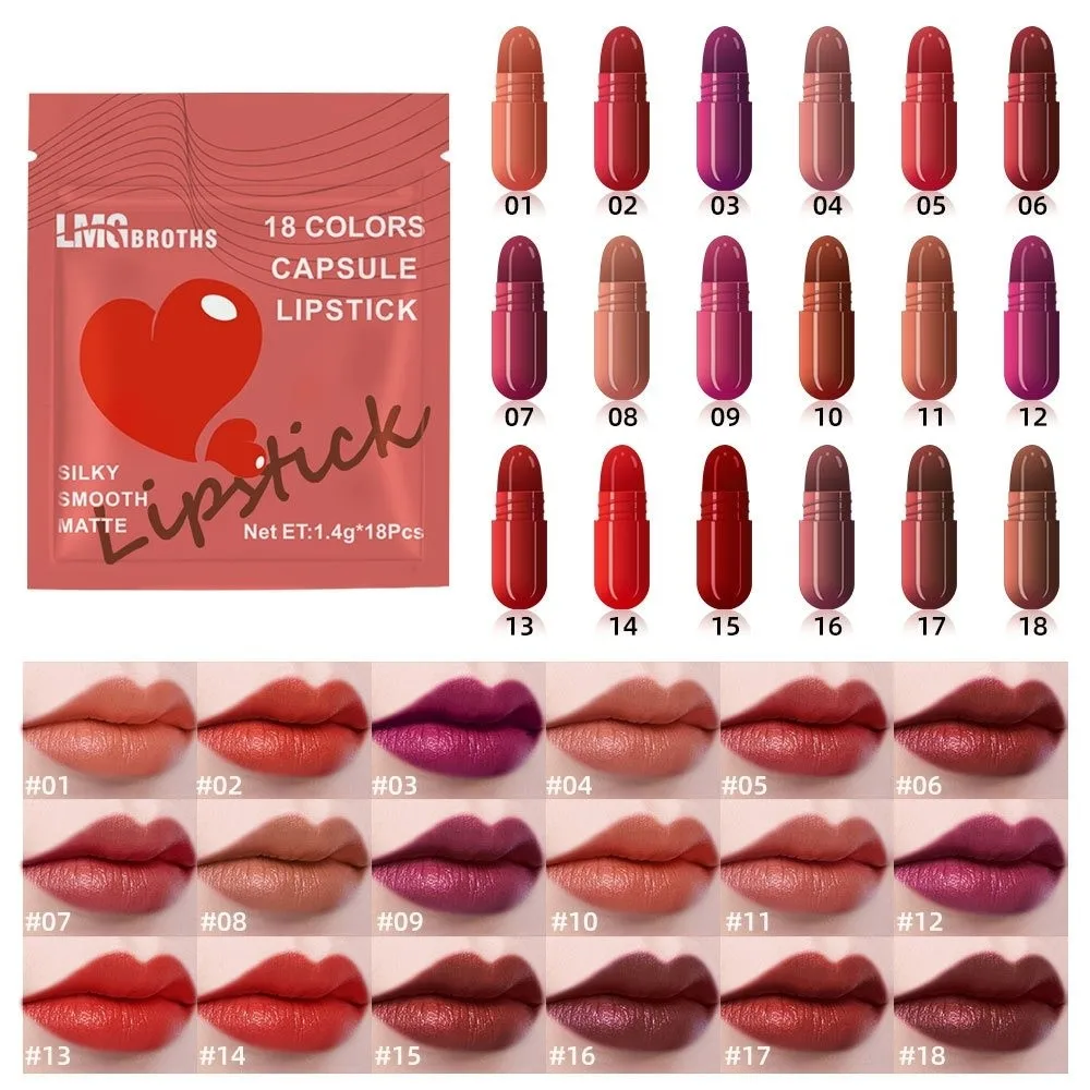 12pcs Matte Finish Capsule Lipstick Set Long Lasting Non-Sticky Texture Velvet Matte Lipstick 12 Colors Mini Lip Balm