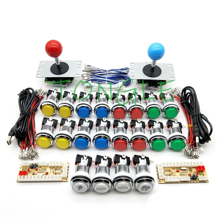 

Zero Delay Arcade cabinet DIY kit for 5V LED chrome push button SANWA Joystick 1 & 2 player COIN button USB to PC / Raspberry Pi