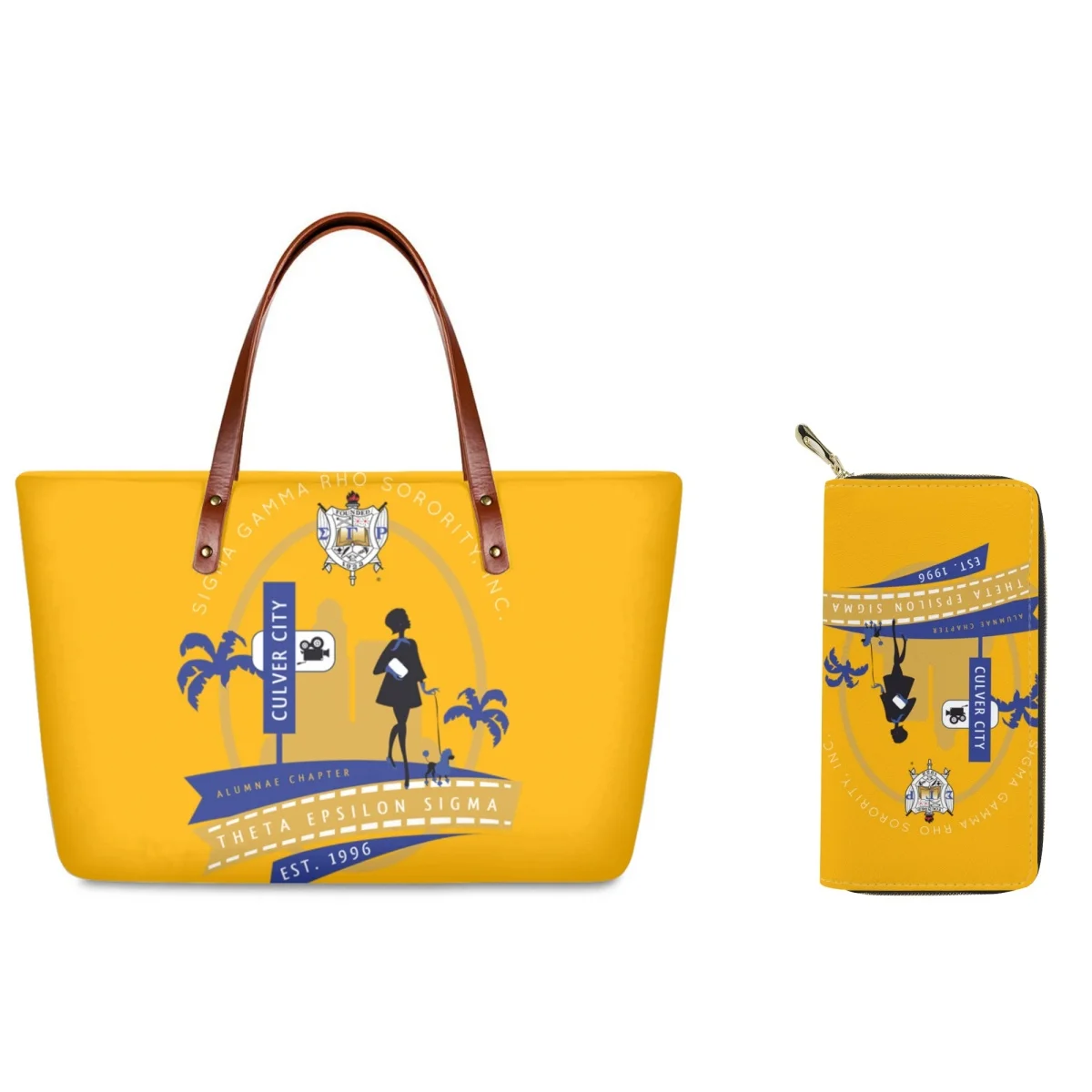 FORUDESIGNS 2Pcs/Set Tote Bags Female Large Capacity Handbag Sigma Gamma Rho Theme Leather Wallet Set Hand Bag Practical Shop