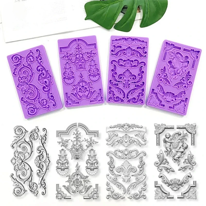 

Baroque Relief Silicone Mold Totem Border Relief Fondant Cake Mold European Style Retro Relief Cake Decoration Epoxy Resin Molds