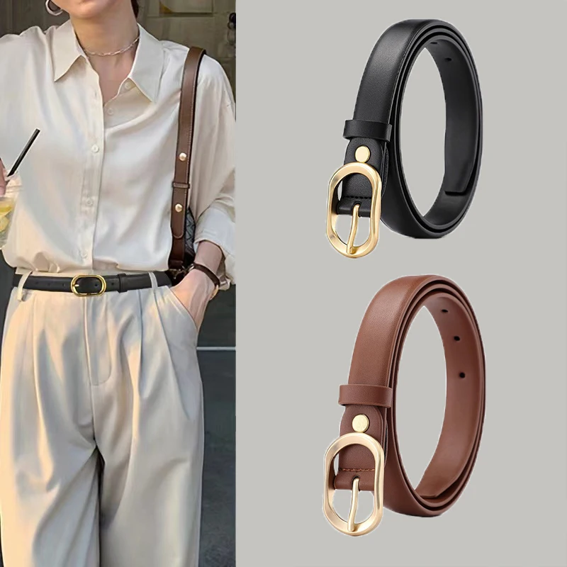 New Women's Belt Gold Buckle Trendy Belt Fashion  Needle Buckle Strap PU Leather Retro Versatile Jeans Belt