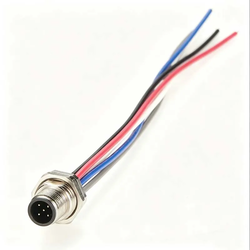 0.2-meter industrial-grade M12 male connector, 5-pin A-code panel-mount cable, IP67 waterproof, screw-lock