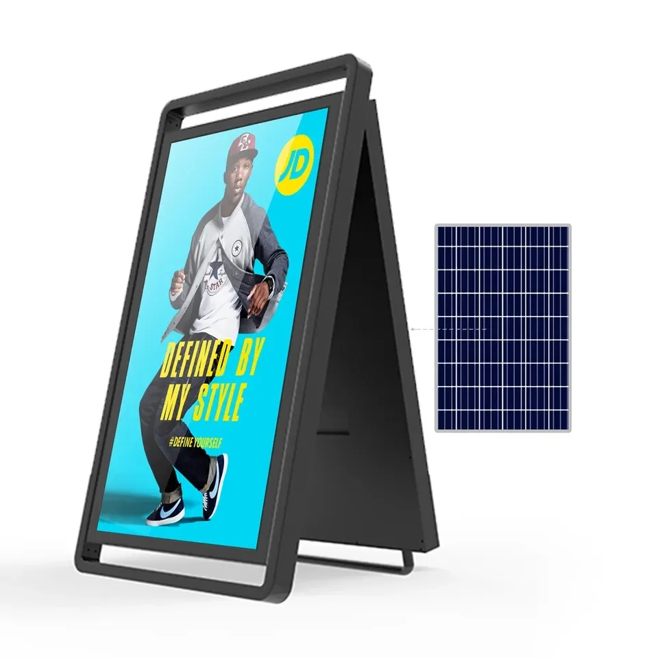 Solar Powered Readable Digital Advertising Display Rechargeable Battery LCD Screen Outdoor Waterproof Portable Digital Signage