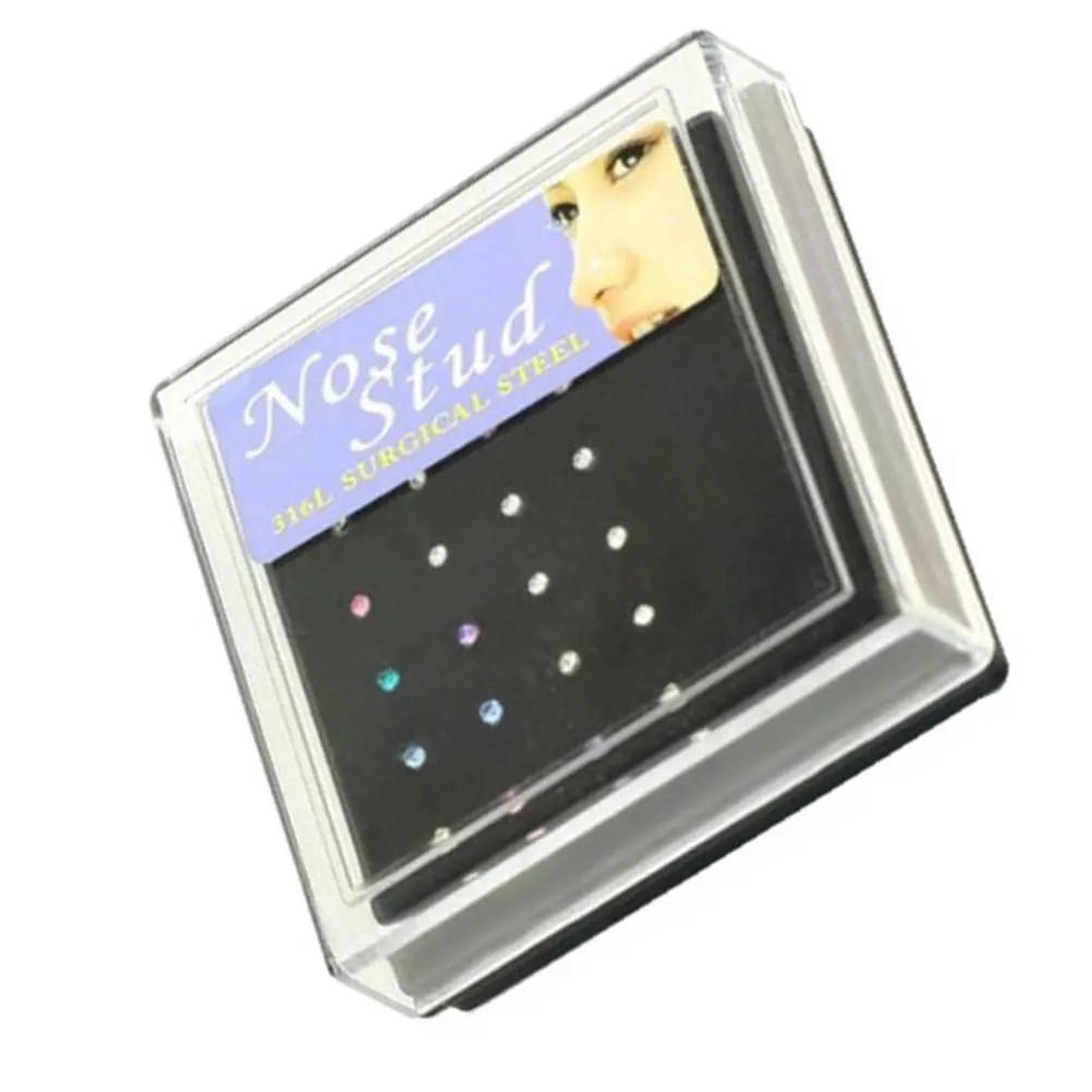 24 szt. mieszanych kolorów kolczyków do nosa ze stali nierdzewnej z kryształkami, chirurgiczna biżuteria piercingowa, bezbolesna, bezpieczna, elegancka dla kobiet i mężczyzn.