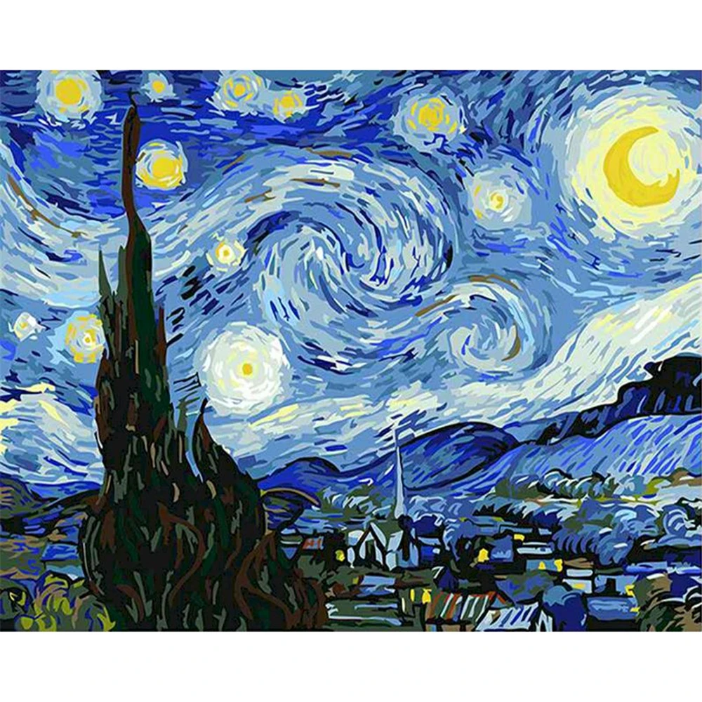Van Gogh Landscape Printed Water-Soluble Canvas 11CT Cross Stitch DIY Embroidery Kit DMC Threads Handmade Craft Mulina
