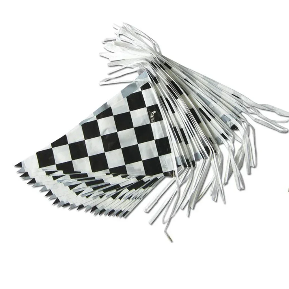 Flags Add Energetic Ambience to Your Party with 30M Long Racing Themed Black and White Checkered Garland Banner