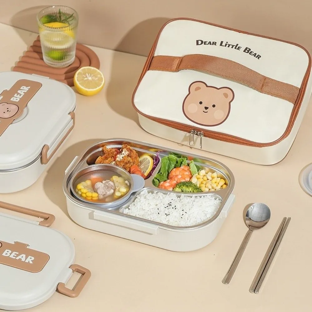 

Leakproof Stainless Steel Lunch Box Portable Cartoon Sealed Food Container Microwave Safe with A Spoon and Chopsticks
