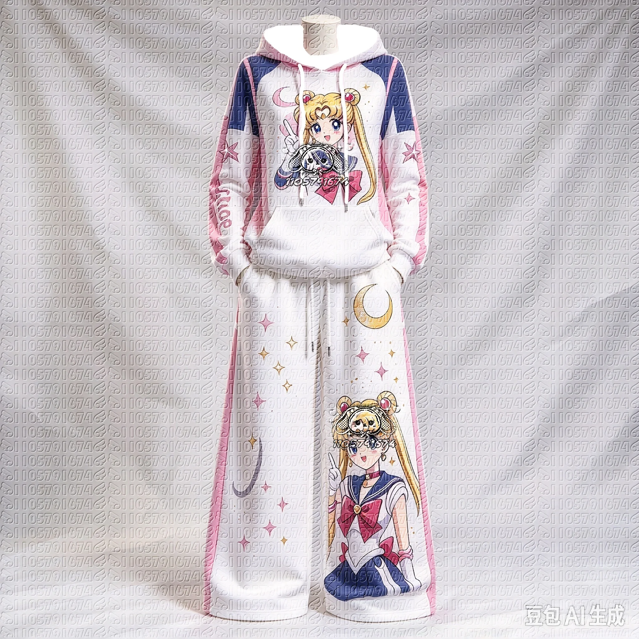 26/27 Autumn Winter Sailor Moon Color Block Hoodie Set Cartoon Print Couple Outfit FamilyMatching