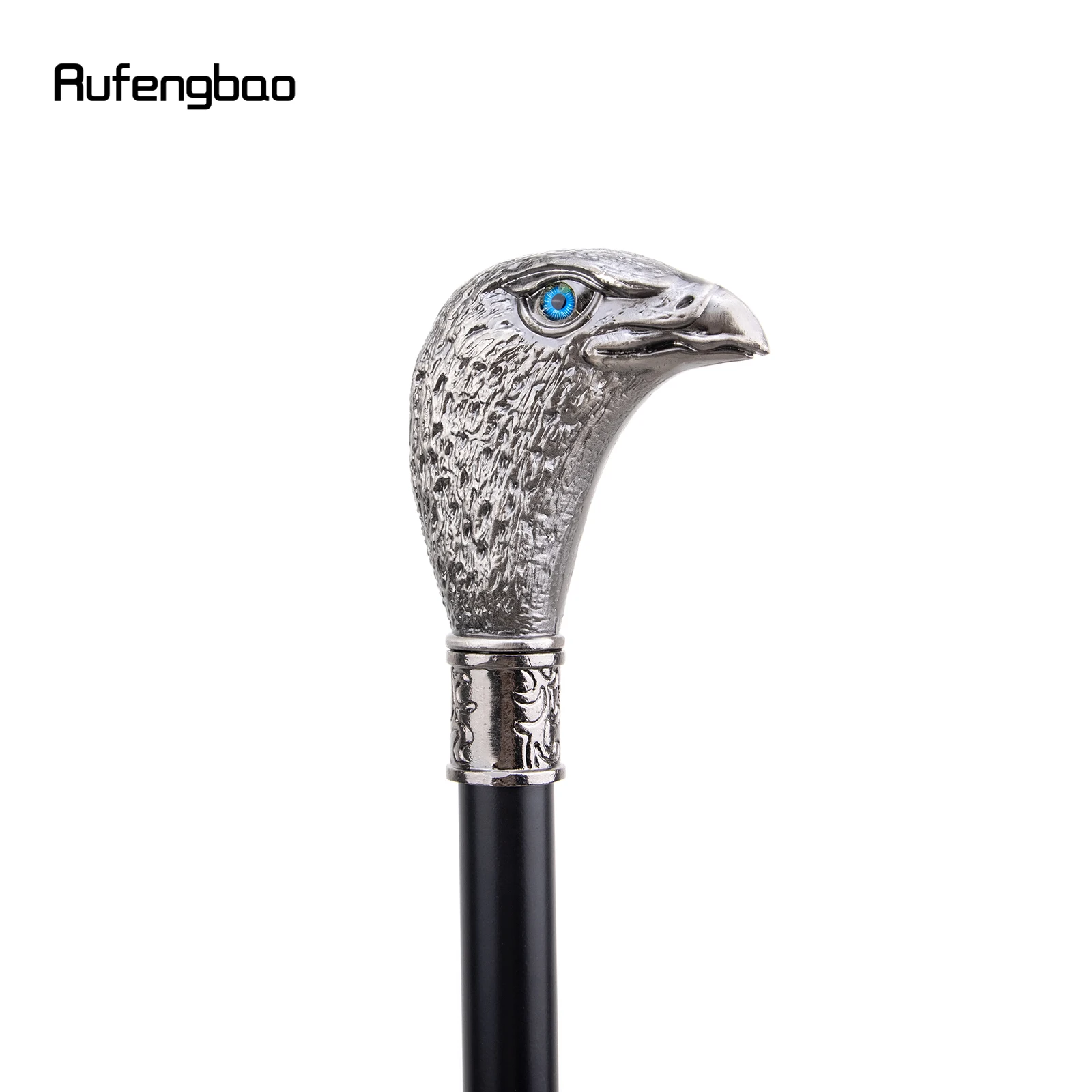 Sliver Eagle Head with Blue Eyes Walking Cane Fashion Decorative Walking Stick Gentleman Elegant Cosplay Cane Knob Crosier 93cm