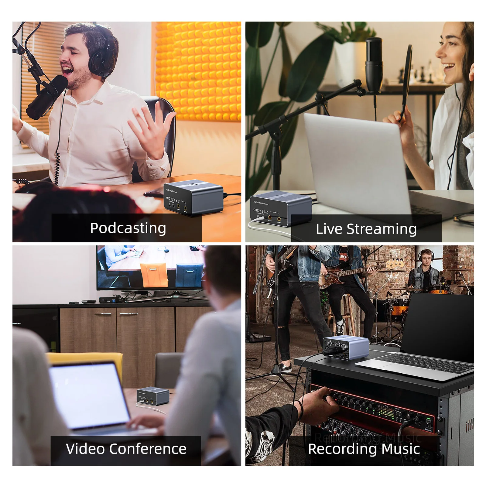 

Аудиоинтерфейс USB LEKATO для записи потока песен и подкастинга Hi-Fi студийный аудиоинтерфейс с фантомным питанием 48 В