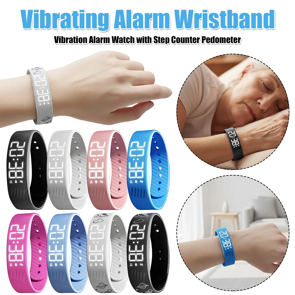 

Вибрационный будильник-браслет, водонепроницаемые часы-будильник с шагомером, бесшумные наручные часы, умный браслет
