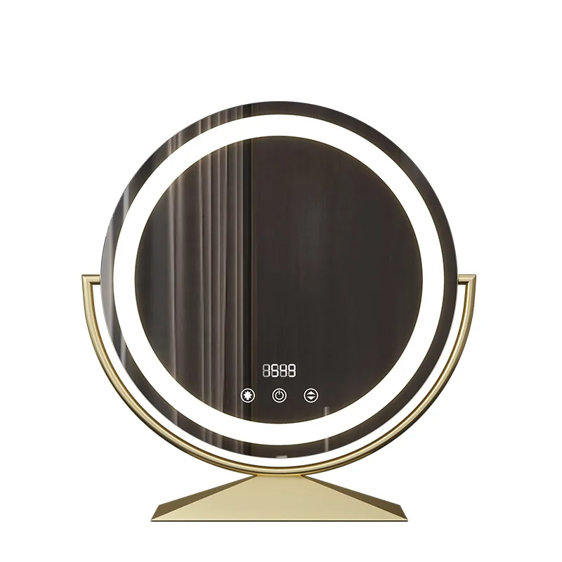 New rotating large round mirror desktop LED intelligent makeup mirror, makeup room mirror home dressing table mirror, with light