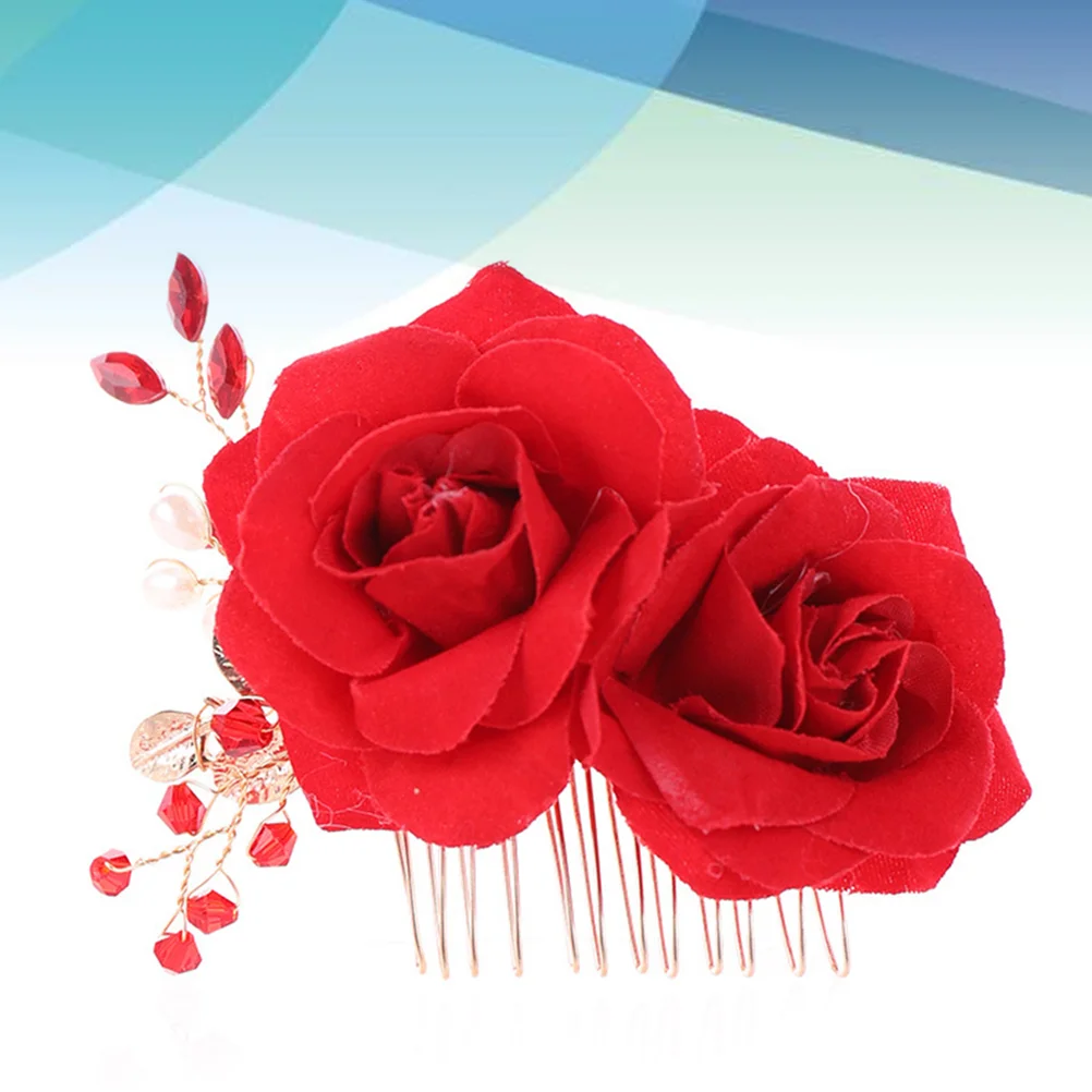 

1 pcs Fashion Rose Flower Hairpin Clip Elegant Bridal Party Accessory Water Diamond Comb Universal Hair Styling for