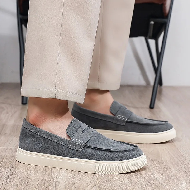 Men's Loafers Suede Leather Casual Shoes New Fashion Breathable Slip on Flats Lightweight Work Shoes Handmade Platform Men Shoes