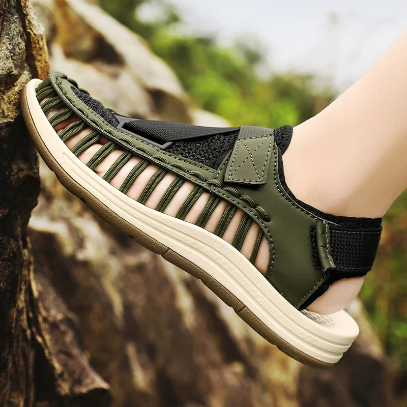 Summer Men Sandals Women Slippers Weaving Design Beach Sandals Breathable Casual Flat Sandals Outdoor Couples Sandals Size 46