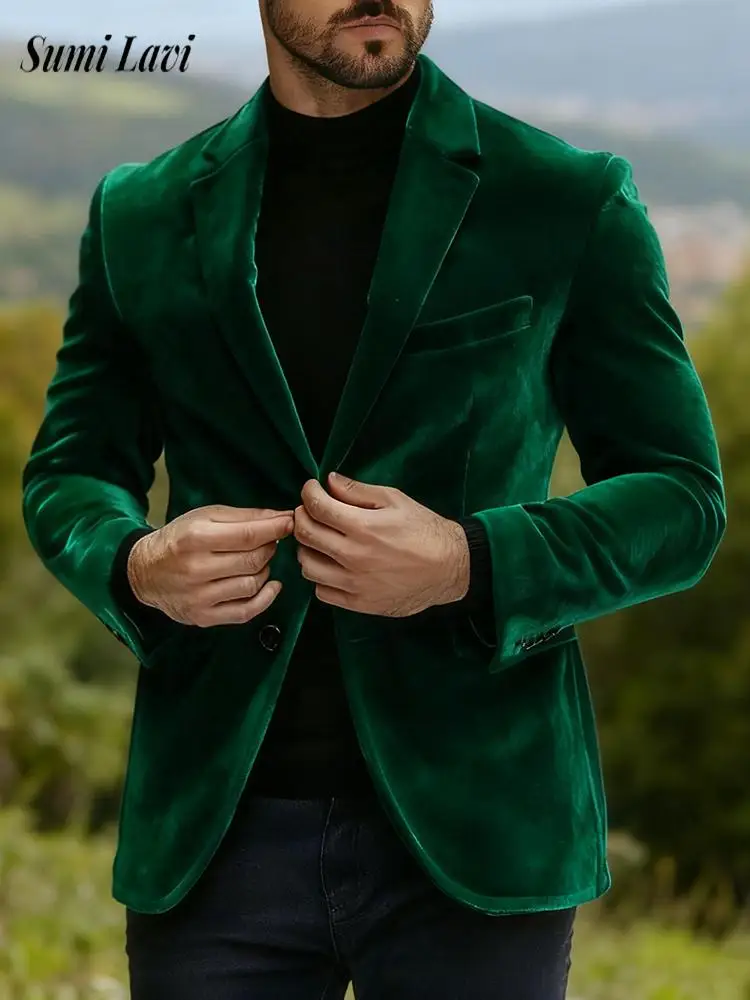 

Осенние повседневные бархатные куртки, мужские пиджаки, пальто, весенняя мода, однотонный тонкий пиджак, винтажное мужское пальто с отложным воротником