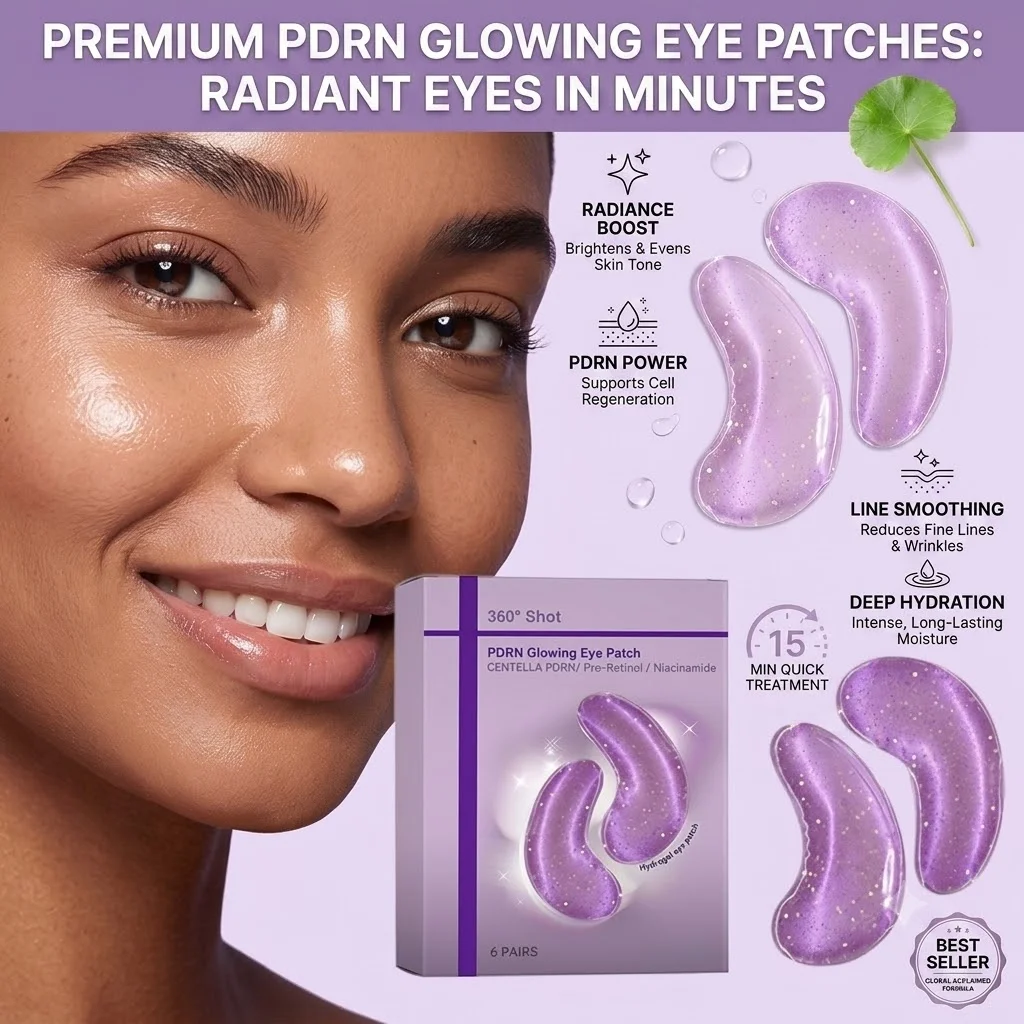 360 Shot PDRN Glowing Eye Patch 6 Pairs Centella Niacinamide Retinol Anti Wrinkle Dark Circles Puffiness Removal Hydrating Mask