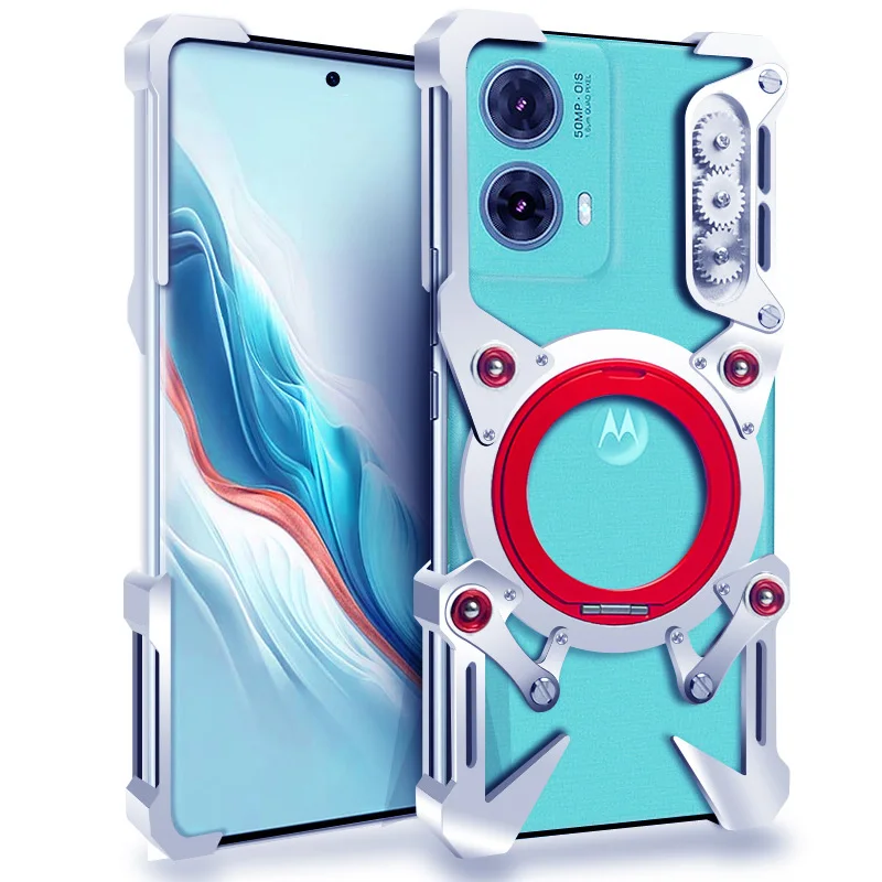 

Zimon Luxury Armor Metal Aluminum Phone Bumper For Motorola Moto G Stylus Power Play Cover Mechanical Purely Handmade Skull Case
