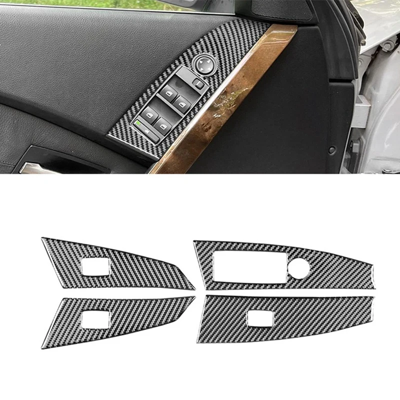 For BMW 5 Series E60 2004-2007 Carbon Fiber Car Window Lift Switch Button Trim Cover Sticker Interior Accessories