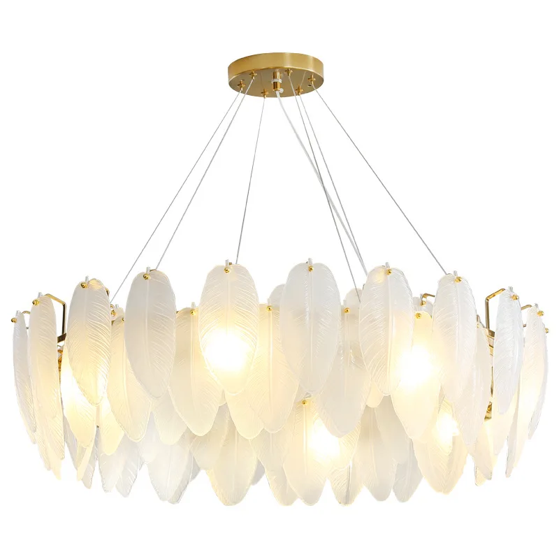 

French Light Luxury Living Room Chandelier Italian Post-modern Minimalist Designer Feather Glass Master Bedroom Dining Lamp