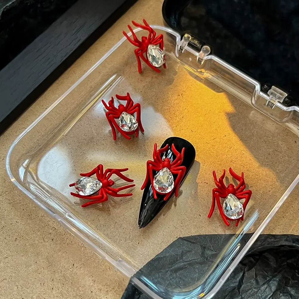

5 Pcs 3D Spider Nail Art Rhinestones Colorful Luxury Alloy Spider Decoration Sparkle Crystal Gothic Design Spider Nail Ornaments
