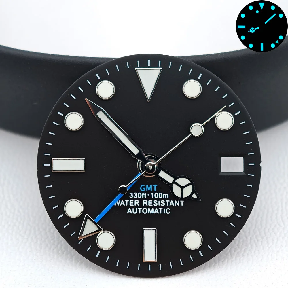 قرص NH35 مقاس 28.5 ملم لتعديل ساعة تقويمية واحدة بتوقيت جرينتش متوافق مع حركة NH34/NH35 شعار قابل للتخصيص يد ساعة GMT