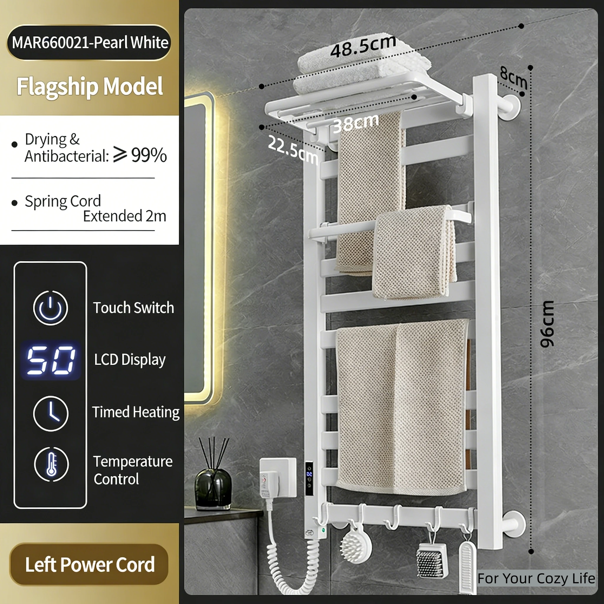 Black Smart Electric Heated Towel Rack With Timer Wall Mounted Towel Warmer Rack For Bathroom Gym Modern Design Saving Electric