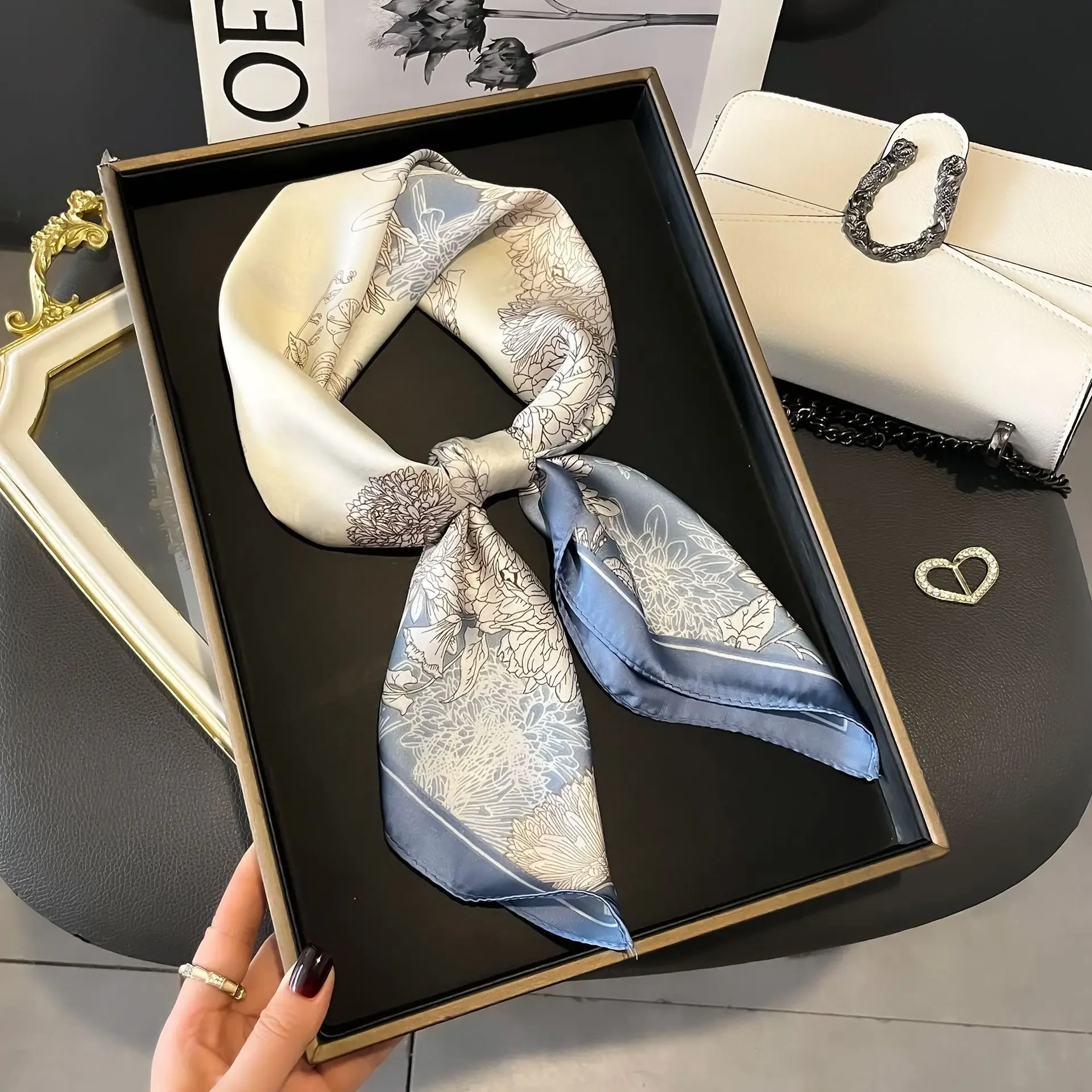2024 new hot fashion scarf luxury brand twill silk hijab shawl scarves neck summer woman headscarf accessories 70*70