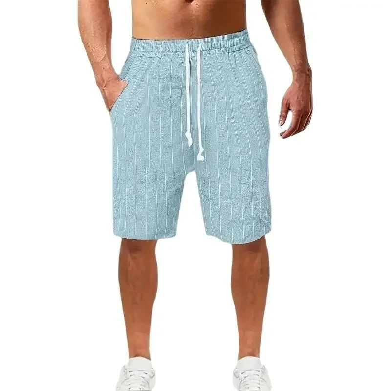 Summer Men Shorts Light Weight Thin Sport Short Pants Running Cotton Linen Fitness Shorts Men Quick-Drying Striped Beach Shorts