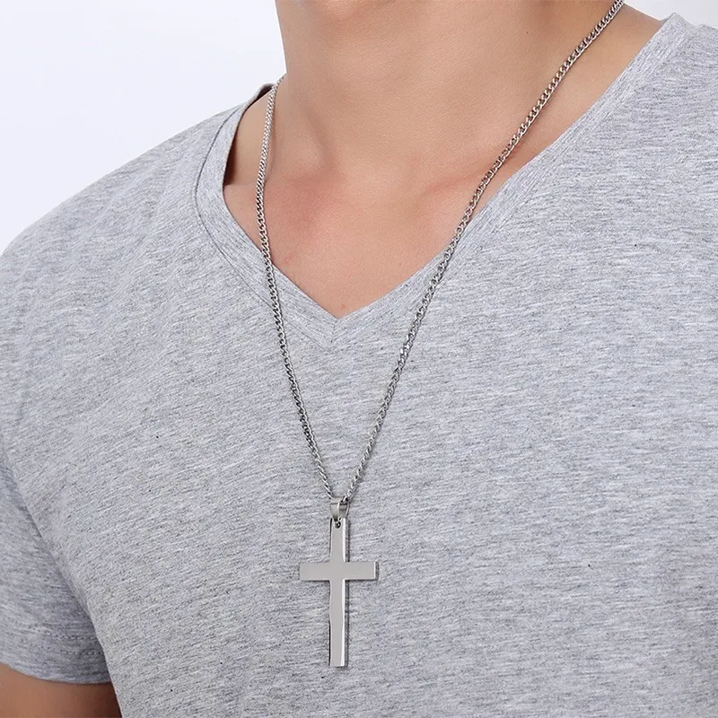 Vnox Philippians 4:13 Simple Cross Pendant for Men Necklace Stainless Steel Casual Religious Faith Jewelry Male Bijoux 24\