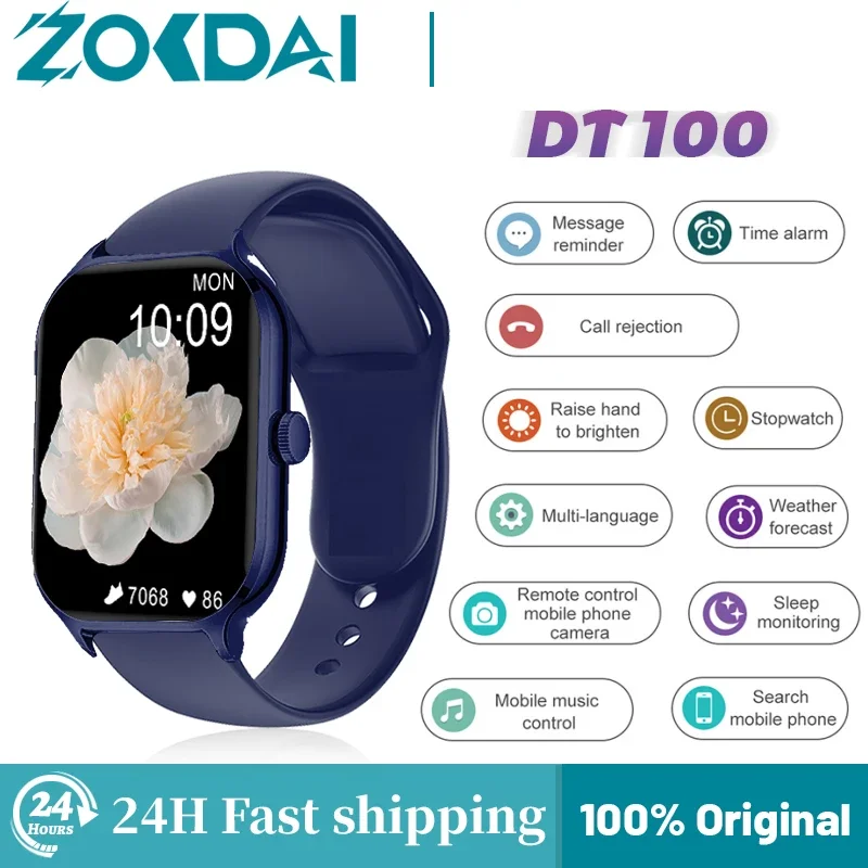 DT100 Smart Watch Bluetooth Call Custom Dial Sleep Heart Rate Monitoring IP68 Waterproof Smart Sports Watch Men's Fitness Watch