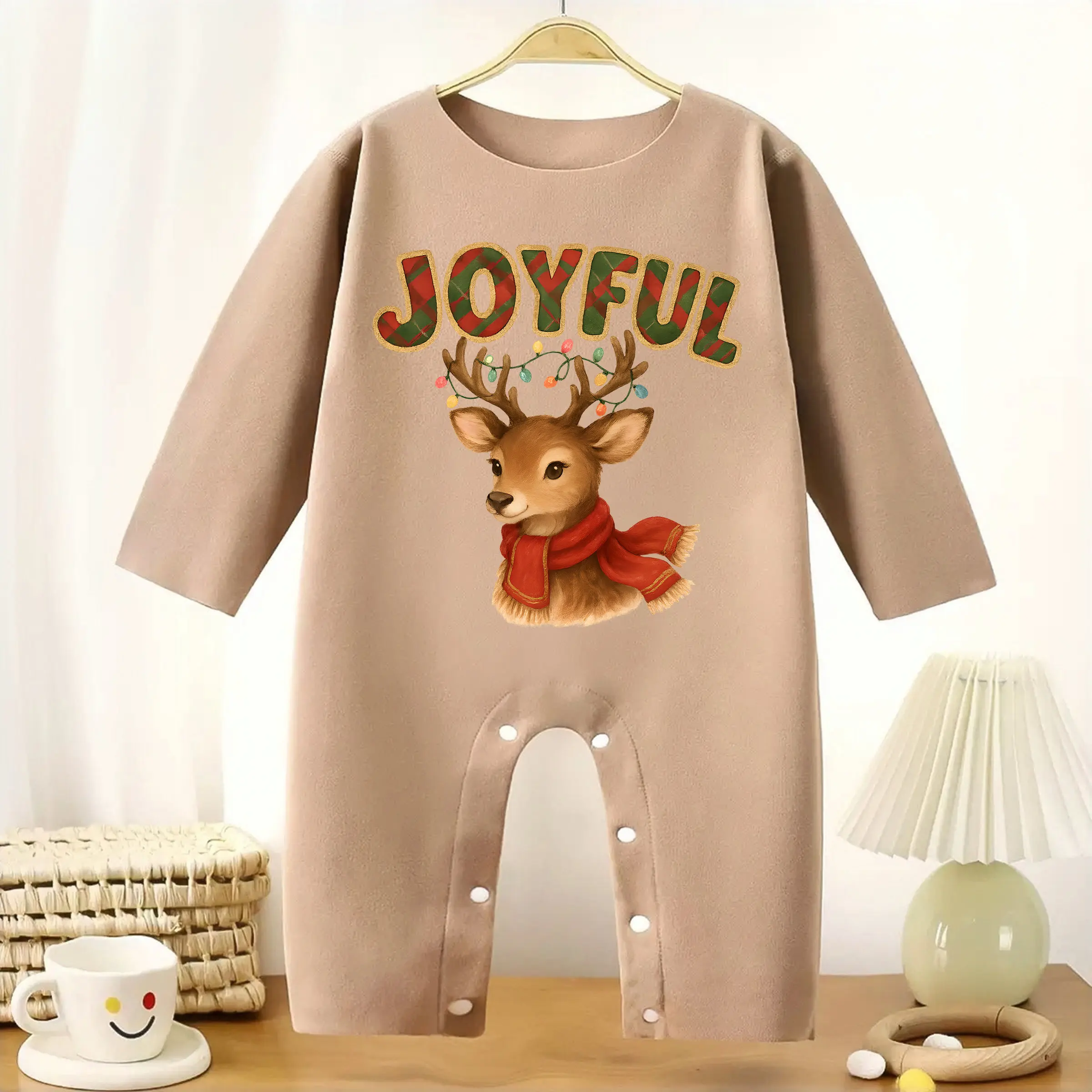 بدلة أطفال سميكة لعيد الميلاد الأول مرح ومشرقة للأطفال الرضع بأكمام طويلة زاحفة للدفء لارتفاع 60-90 سنتيمتر قماش أطفال #3