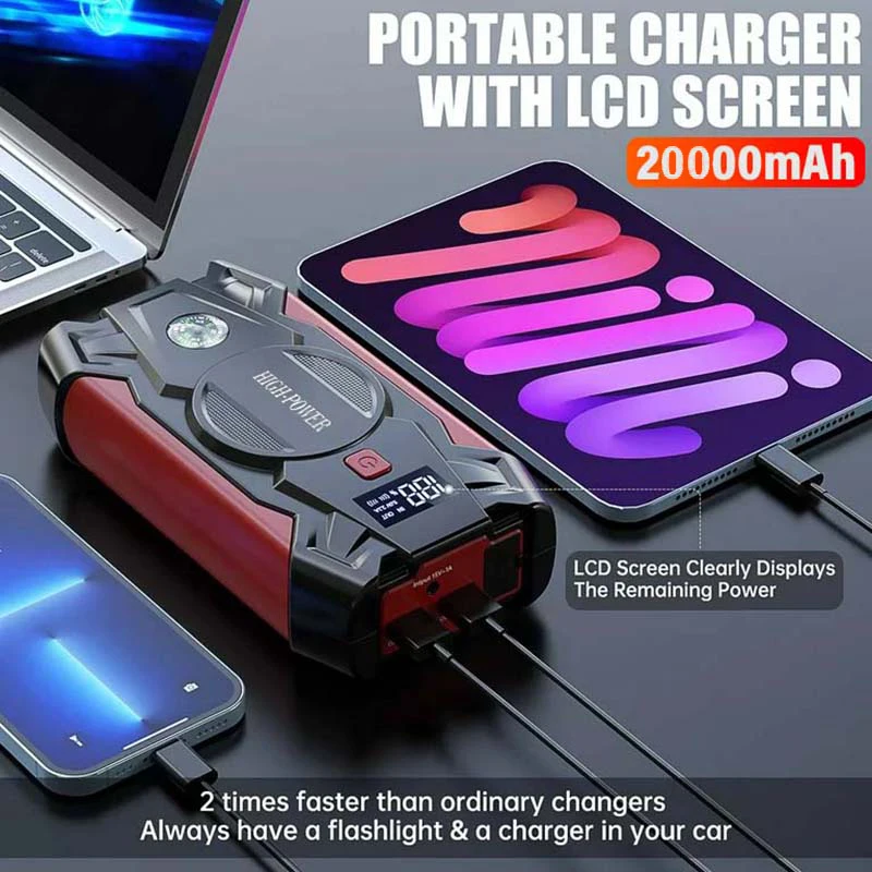 Car Jump Starter, 5000A Portable Car Battery Charger for Up to 8.5L Gas & 8.0L Diesel Engines, 12V 20000mAh Car Jump Box with 4 Modes Flashlight, Power Bank Function, Smart Jumper Cables