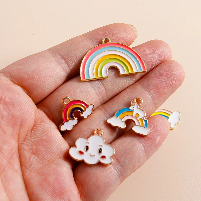 Leslie 10 Stück/Set Bunte Emaille-Regenbogen-Anhänger für Schmuckherstellung, Modische Regenbogen-Ohrringe, Halskette, DIY-Bastelzubehör – Detail 3
