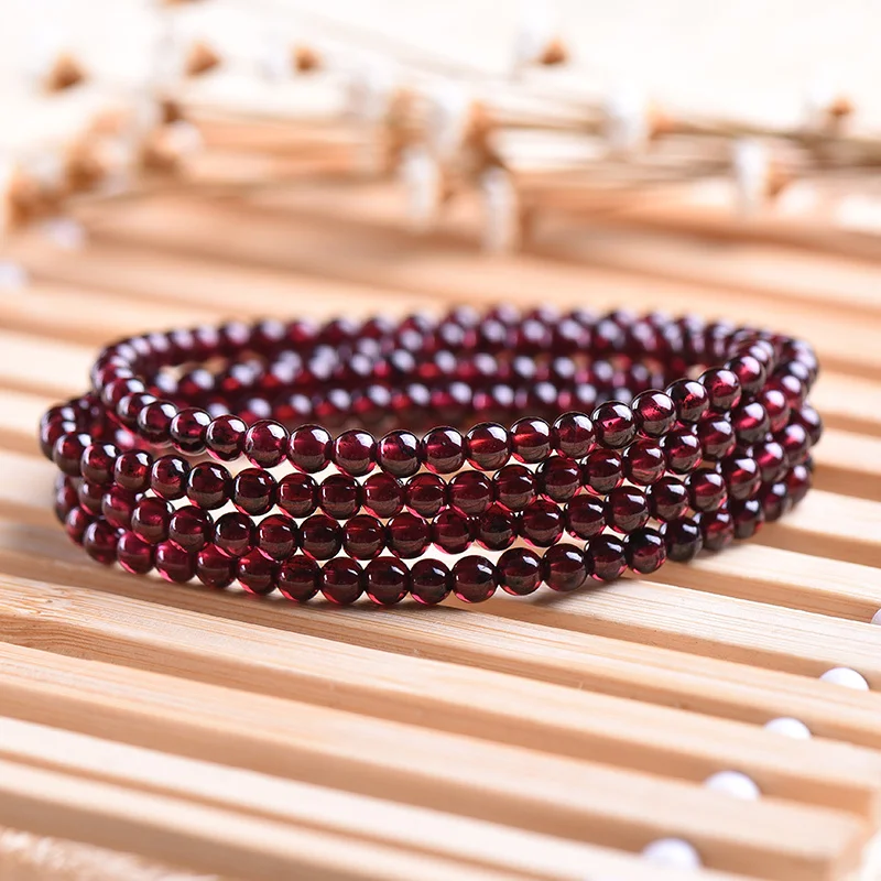 

6A Natural Burgundy Garnet Bracelet Women's Three Circles Garnet