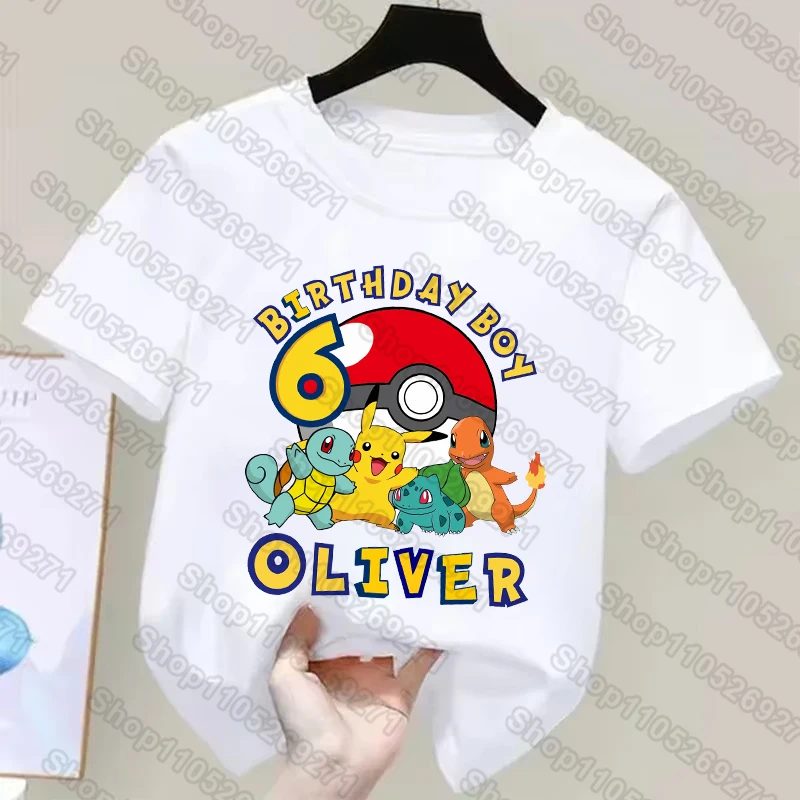 Pokemons Children T Shirts Pikachu Birthday Number 1-9 Printed T Shirt Boys Girls Casual Short Sleeves Tops Summer Kids Cclothes view 2