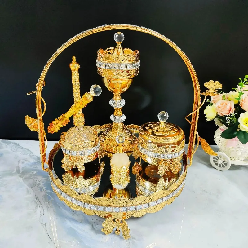 

Arabian Metal Incense Burner Set Gold and Charcoal Incense Burner