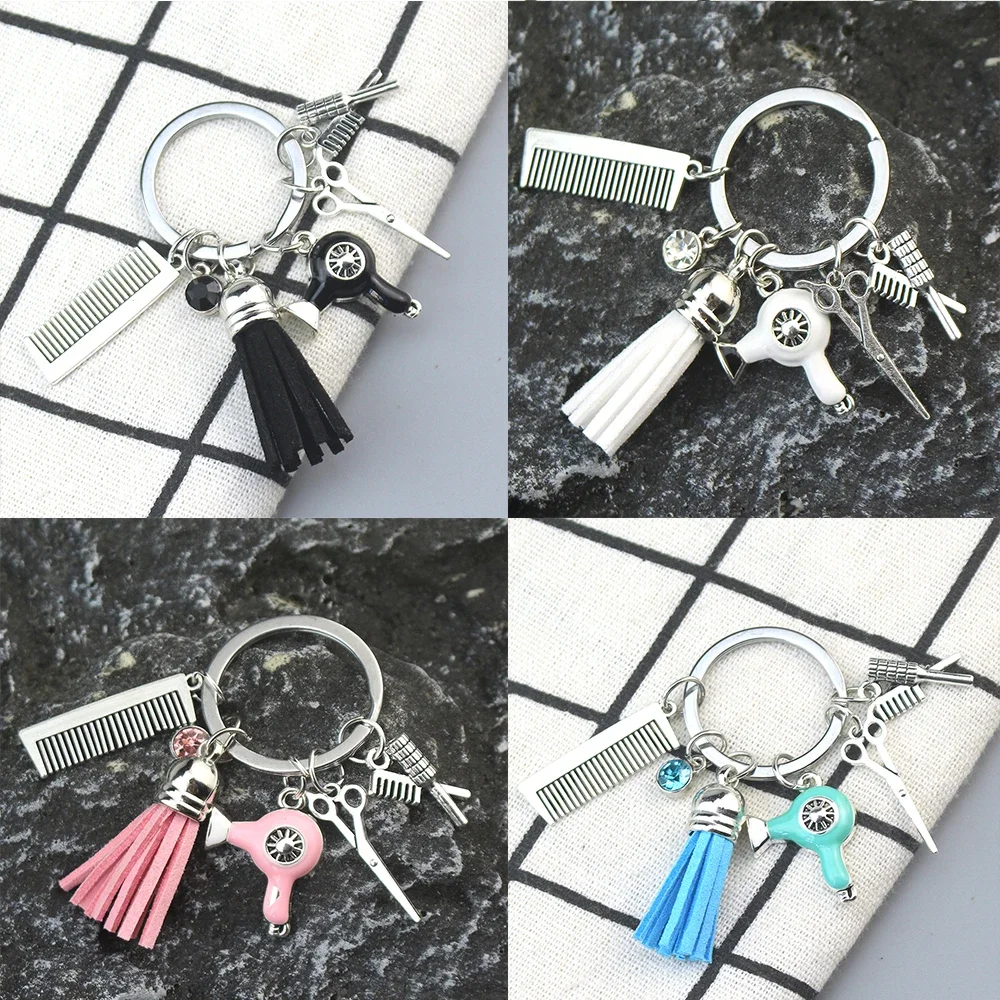 Hairstylist Keychain Scissors Comb Hair Dryer Key Ring Hair Salon Barber Shop Personalized Hairdressing Keychain Jewelry Gift