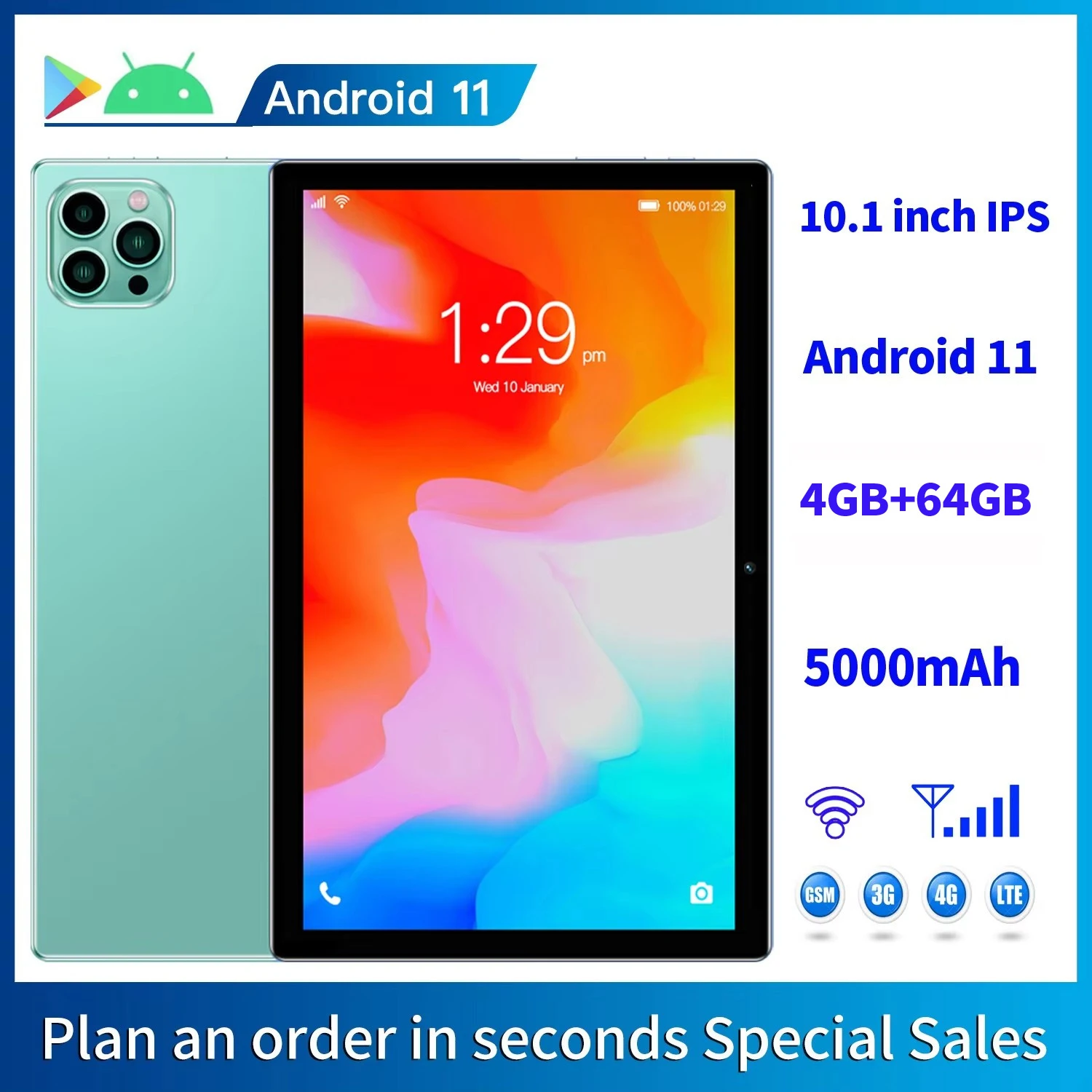 BDF 10.1 Cal Tablet z systemem Android 11, 8GB(4 + 4 rozwinięcie) RAM 64GB ROM,1TB rozwinięcie, ekran 1280x800 IPS 5000MAH, sieć GPS 3G, WiFi