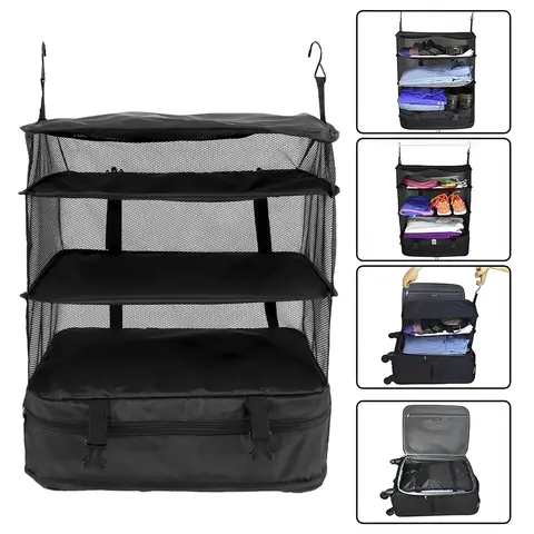 3-Layer Foldable Hanging Travel Organizer – Multi-Functional Storage Bag for Clothes & Toiletries
