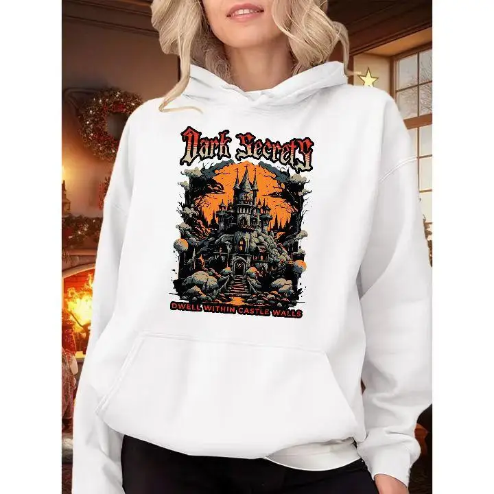 

Gothic Dark Castle Hoodie for Women, Vintage Oversized Graphic Sweatshirt, Fantasy Spooky Streetwear Pullover
