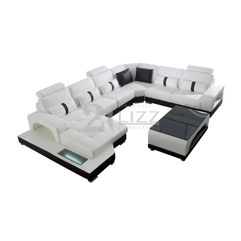 Living Room Sofas Set Home Furniture Modern Lounges White Leather Sofa with coffee table and TV unit